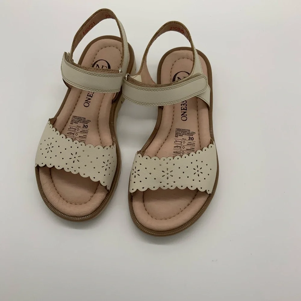 One35 Ankle Strap Sandals,Beige Vegan Leather. Various Size